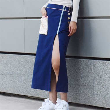 PLAY LOUNGE CHAOTIQUE原创女装夏季QP拼接撞色开衩半裙