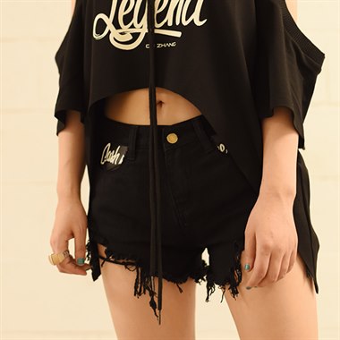  PLAYLOUNGE CHI ZHANG原创夏季黑色破洞短裤