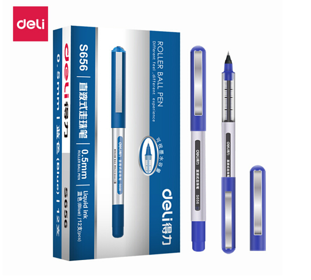 得力（deli）直液式走珠笔/写字笔  办公中性笔 针管式 0.5mm s656 直液式 蓝色12