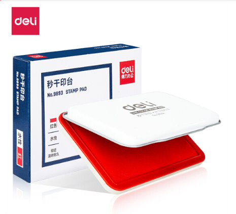 得力(deli)143*87mm金属方形大号财务会计专用秒干印台印泥 办公用品 红色9893