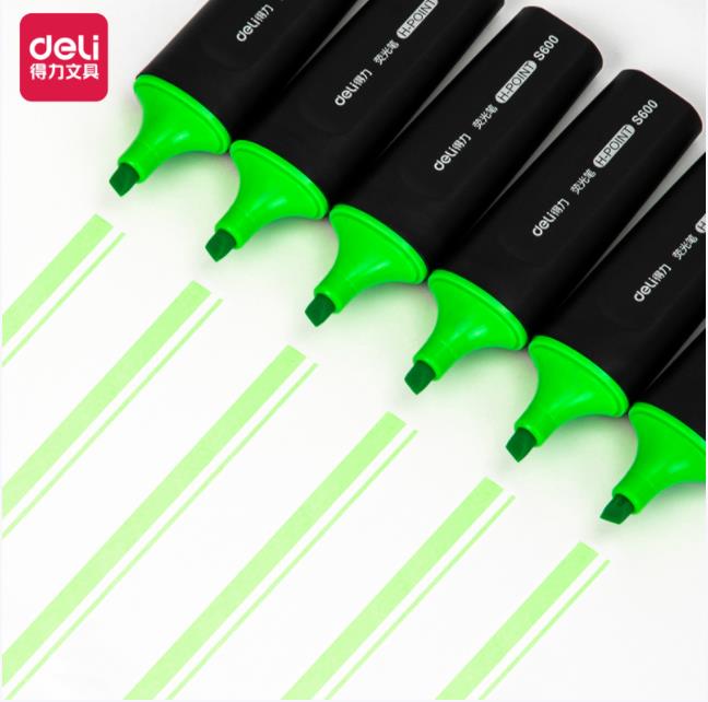 得力（deli）荧光笔重点醒目标记笔 绿色 笔10支/盒S600（计价单位：支）
